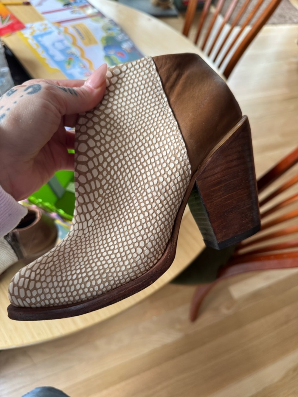 Freebird “DETROIT by Steven Two-Tone Brown and Cream Snake-Pattern Ankle Booties - Picture 3 of 8
